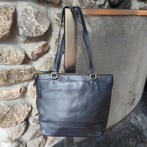 Fossil Black Pebbeled Leather Zip Tote Shoulder Bag